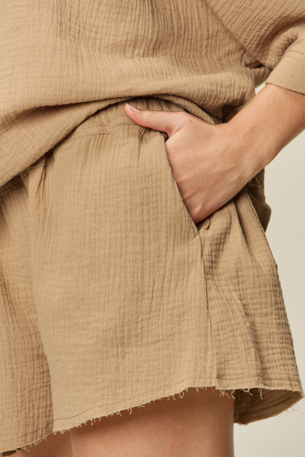 Double Take Texture Half Sleeve T-Shirt and Drawstring Shorts Set - ThingsWeUseAndLove