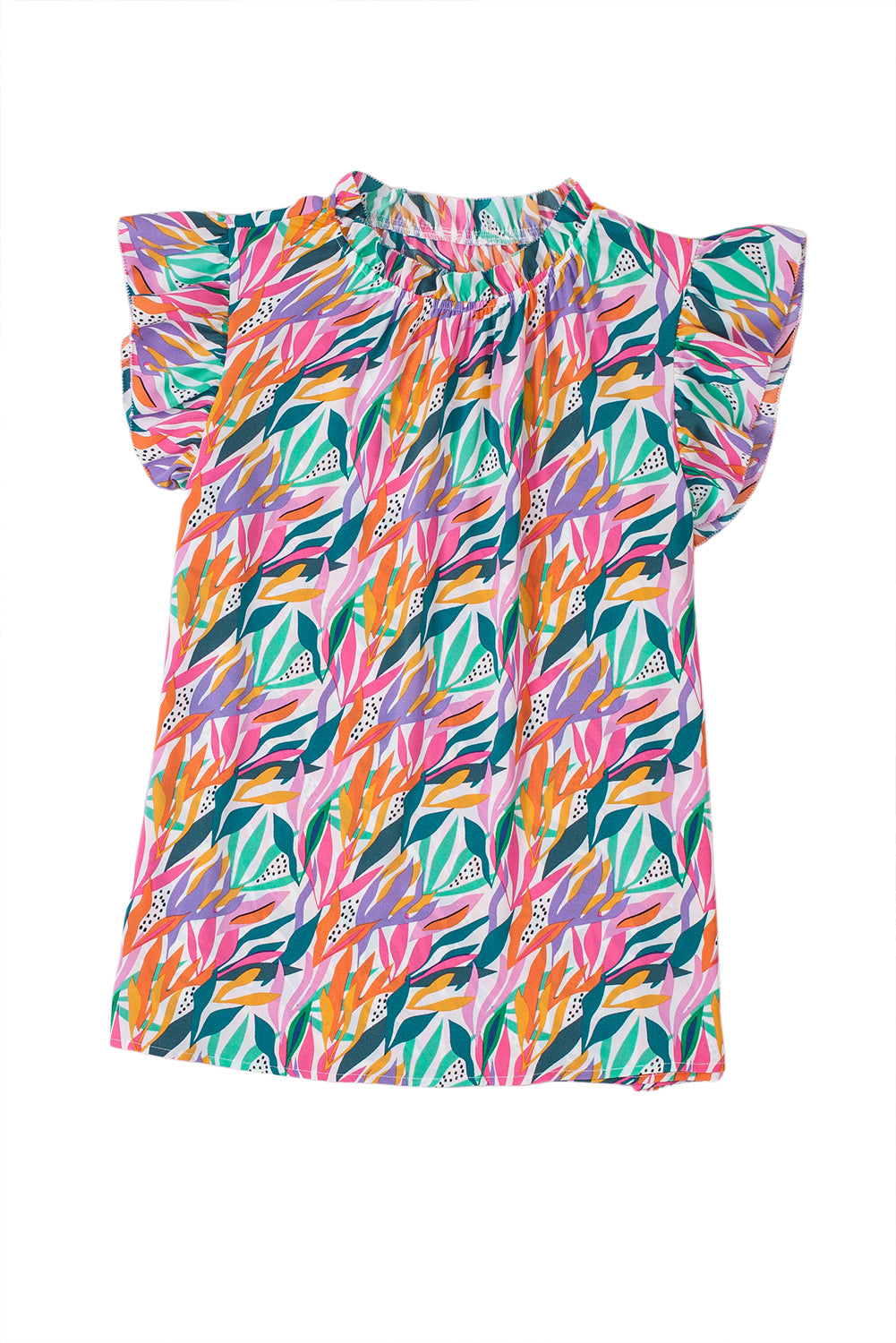 Rose Red Floral Print Ruffled Flutter Sleeve Blouse - ThingsWeUseAndLove