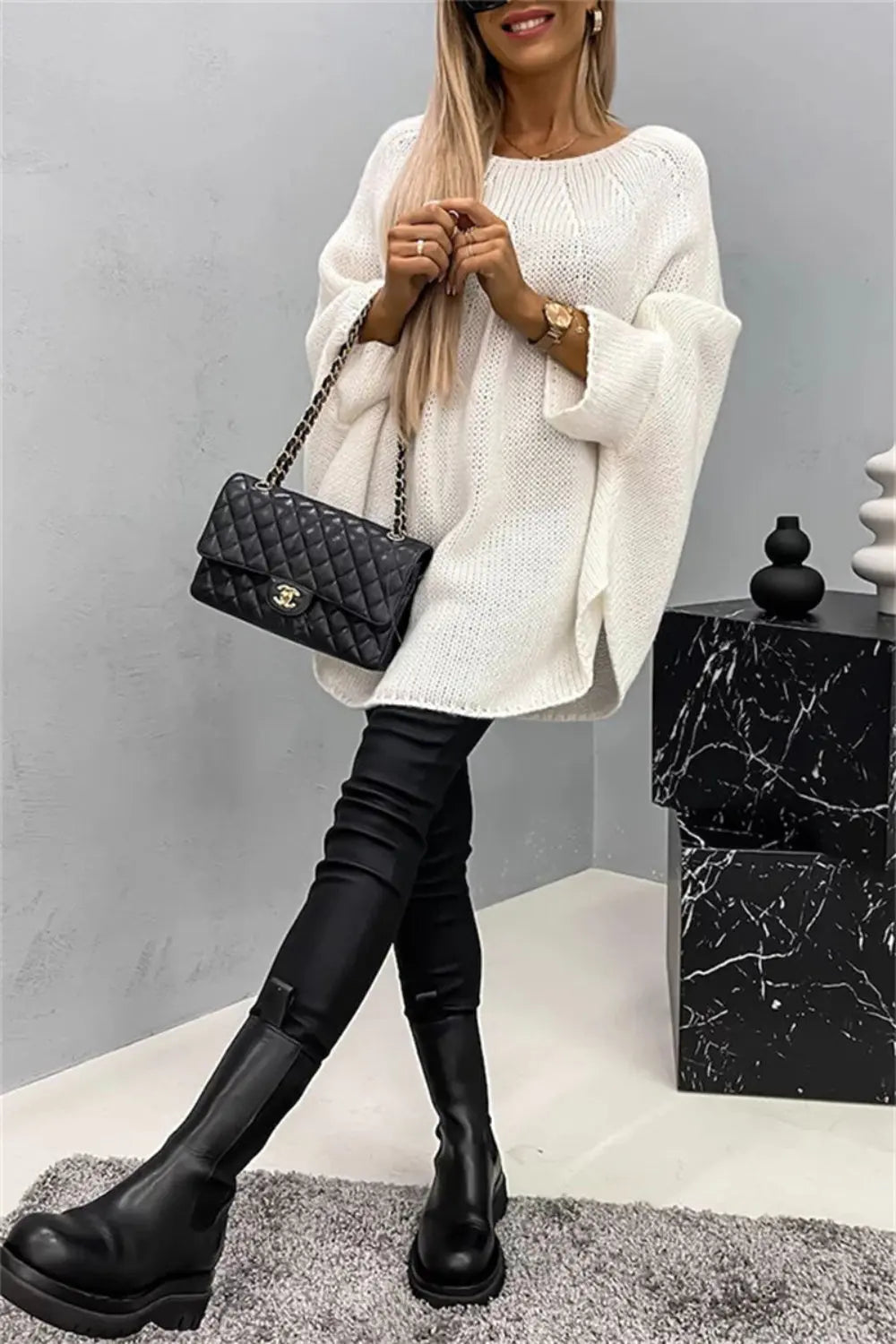 Batwing Sleeve Round Neck Sweater - ThingsWeUseAndLove