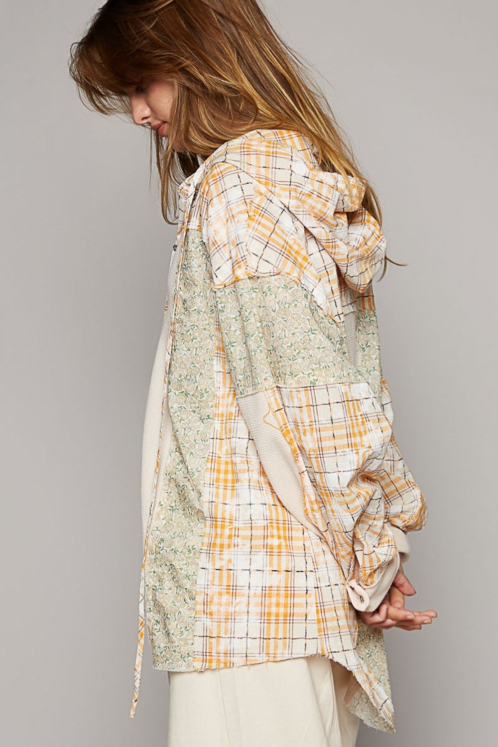 Hooded Preppy Long Sleeve Knit Mixed Hoodie Plaid Shirt - ThingsWeUseAndLove