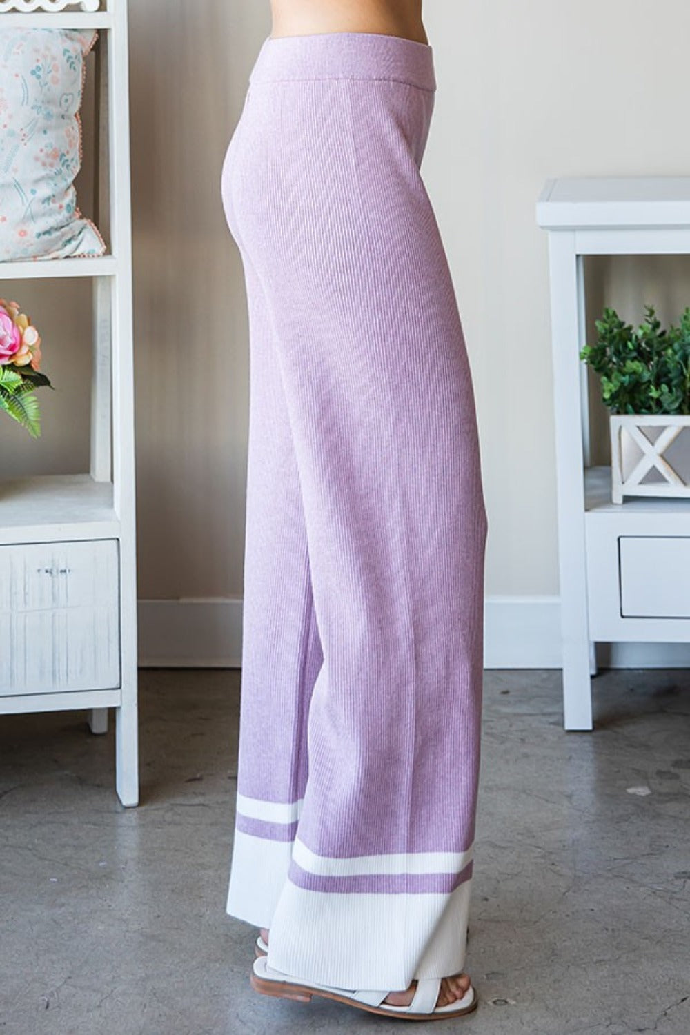 Knit Today Lilac Ribbed Contrast Pants - ThingsWeUseAndLove