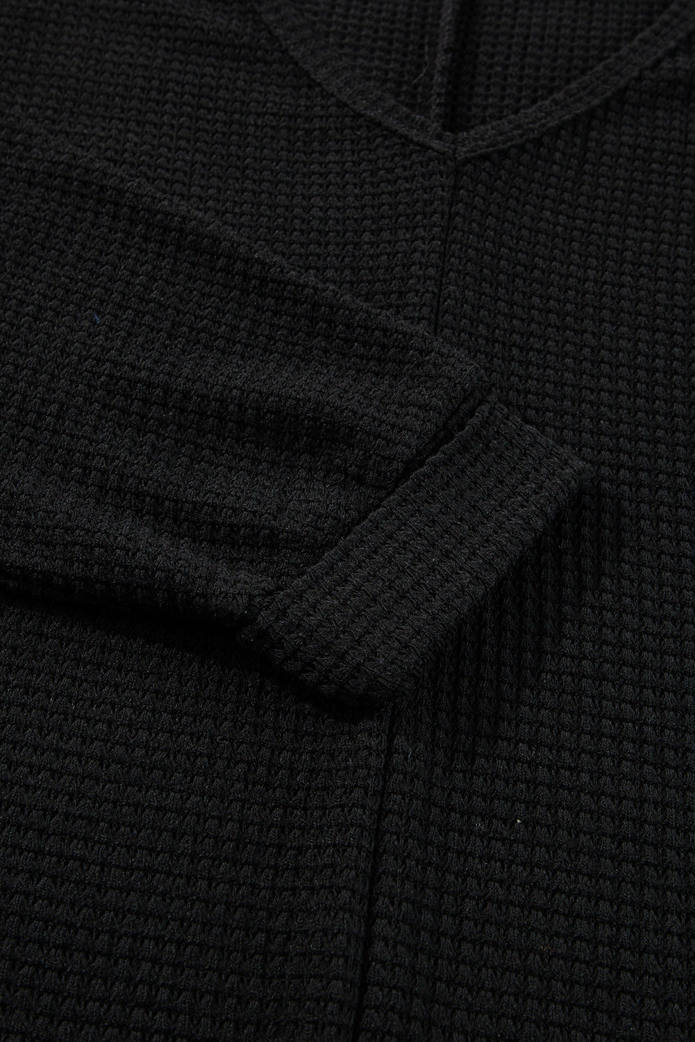 White Waffle Knit Side Slits Loose Fit V Neck Top