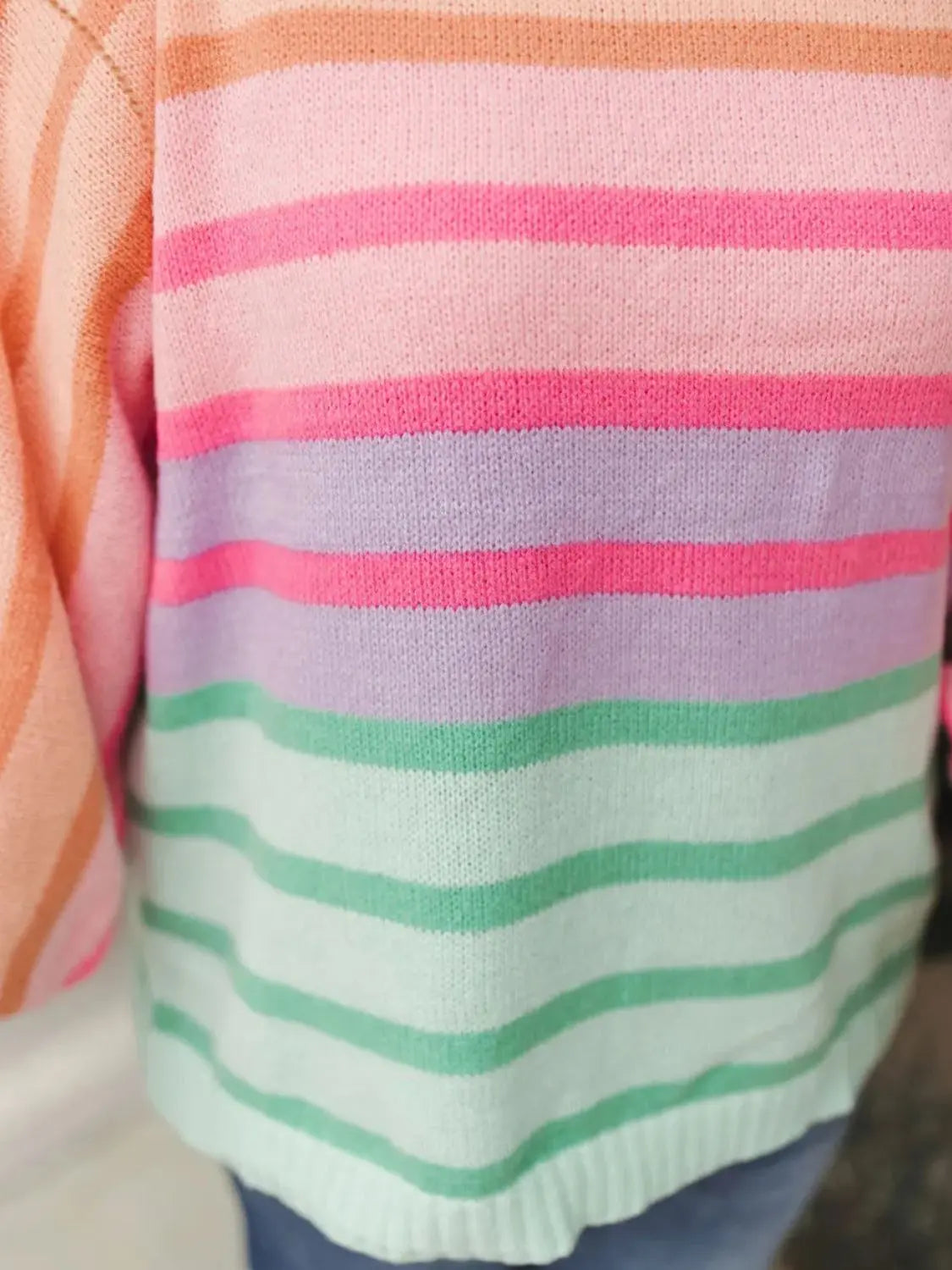 Juno Size Inclusive Striped Round Neck Long Sleeve Sweater - ThingsWeUseAndLove