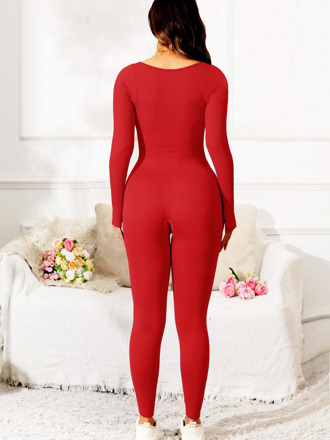 Fit & Fab Scoop Neck Long Sleeve Active Jumpsuit - ThingsWeUseAndLove