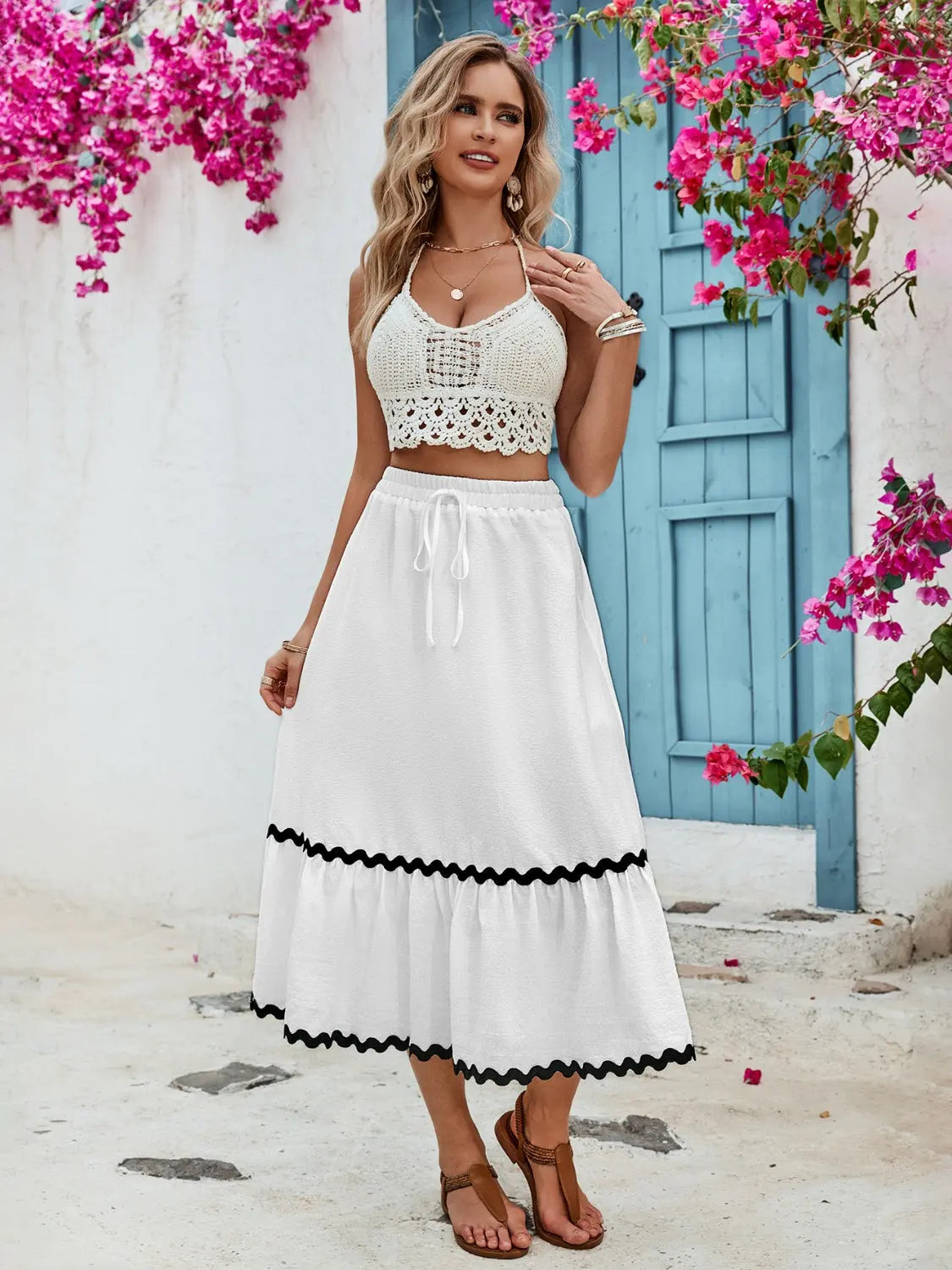 Tied Contrast Trim High Waist Skirt - ThingsWeUseAndLove