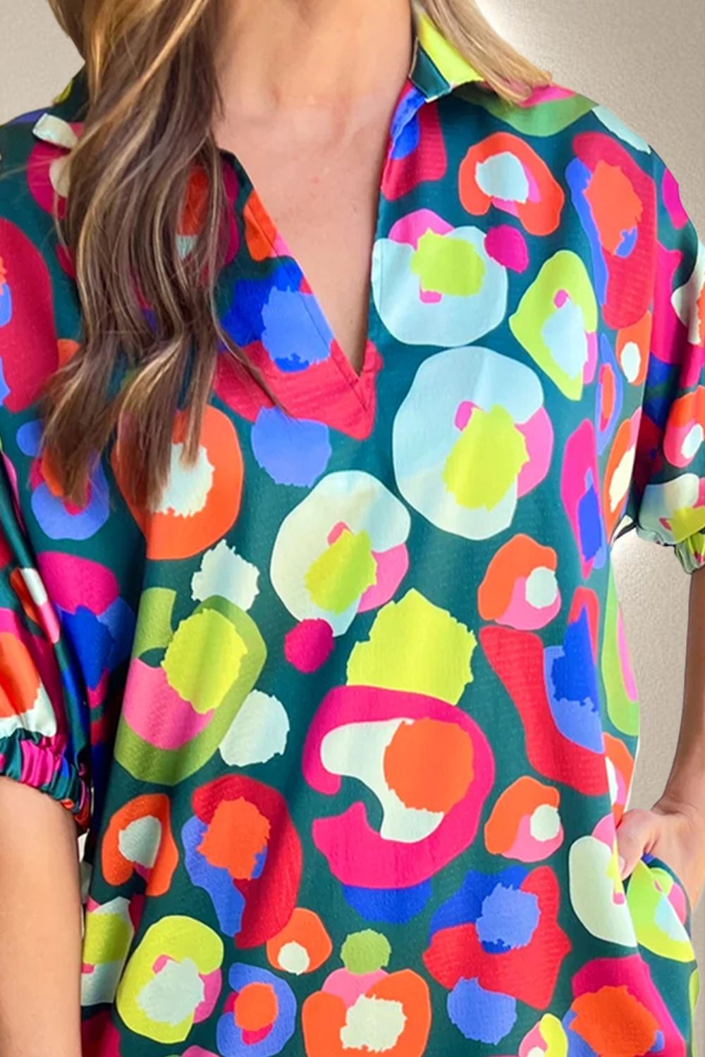 Printed Johnny Collar Half Sleeve Mini Dress - ThingsWeUseAndLove