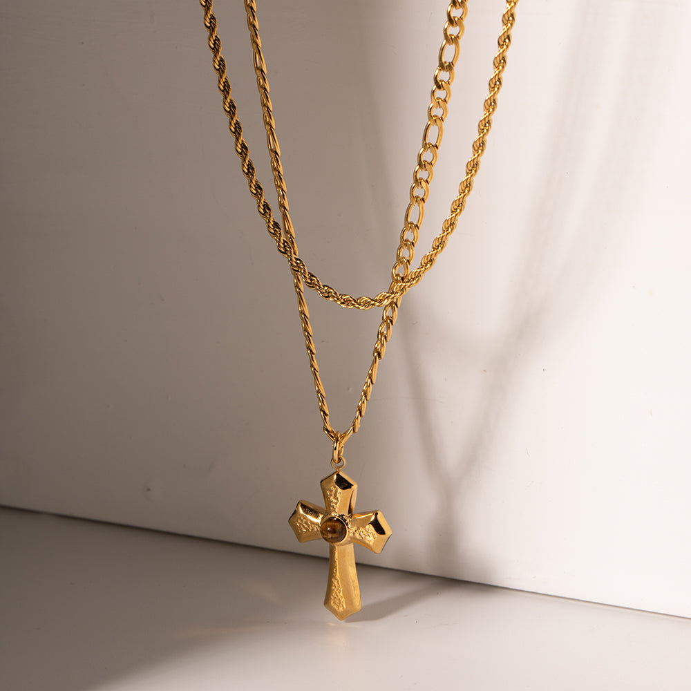18K Gold-Plated Double Layered Cross Necklace - ThingsWeUseAndLove