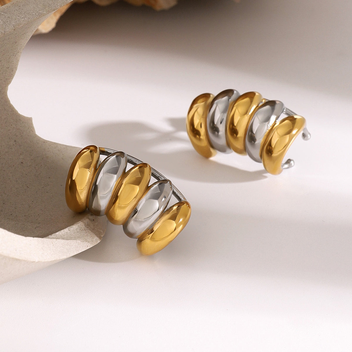 Stainless Steel Contrast Stud Earrings - ThingsWeUseAndLove