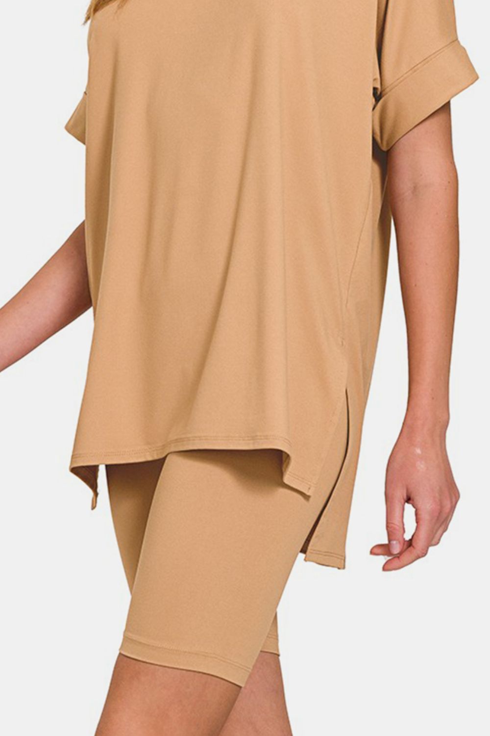 Zenana V-Neck Short Sleeve T-Shirt and Biker Shorts Set - ThingsWeUseAndLove