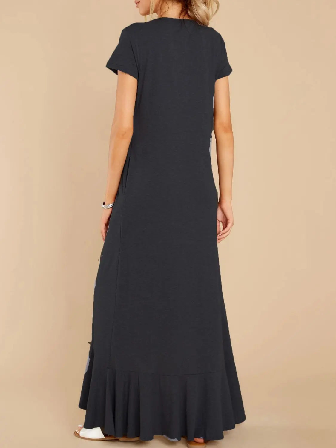 Short Sleeve Slit Round Neck Maxi Dress - ThingsWeUseAndLove