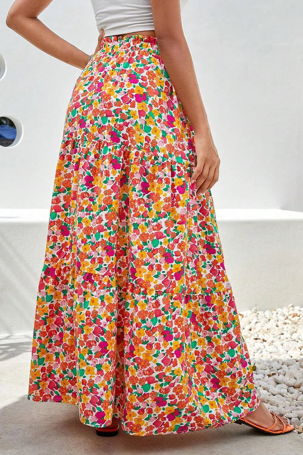 Printed Elastic Waist Maxi Skirt - ThingsWeUseAndLove