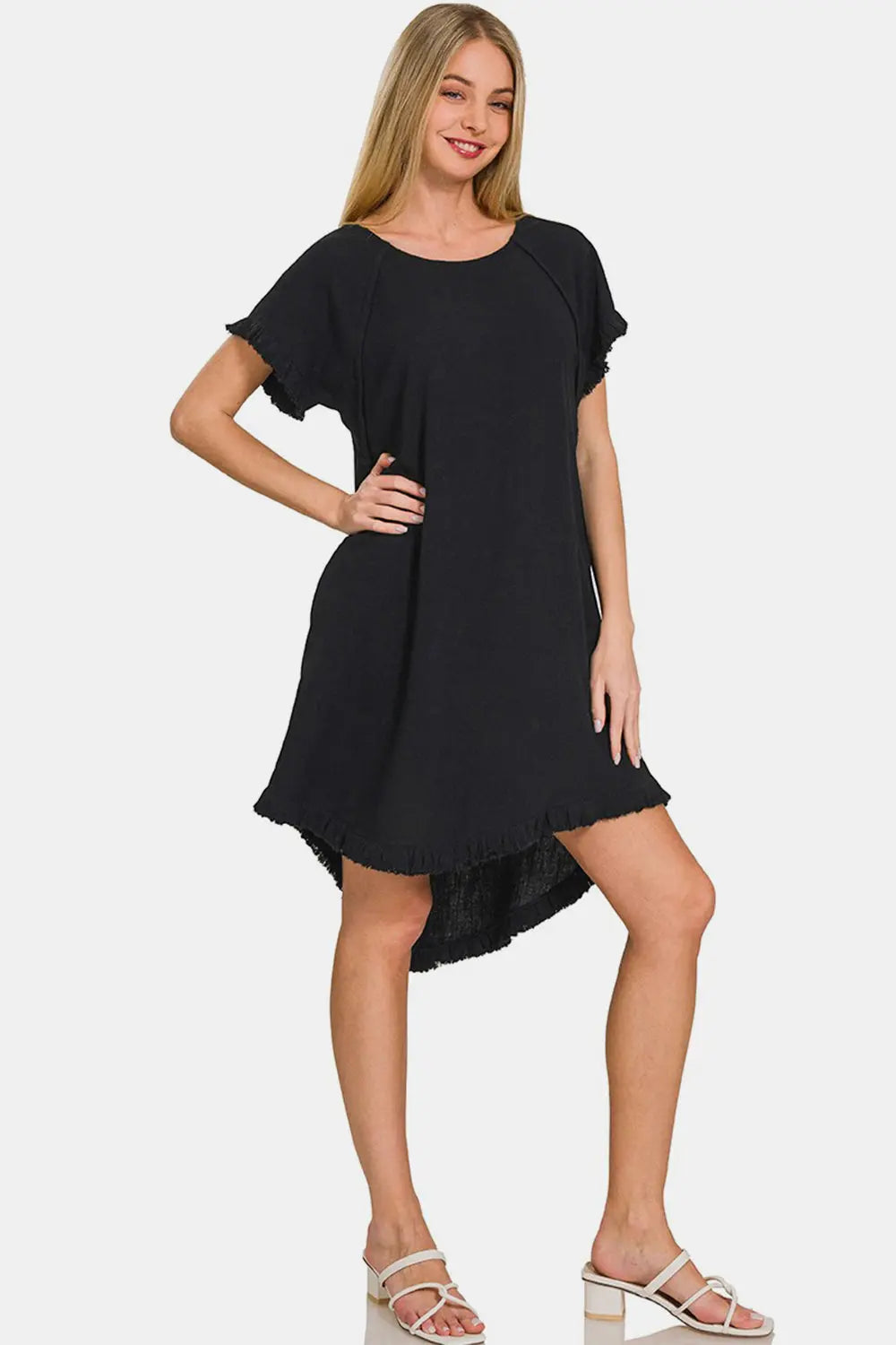 Zofi Fringe Edge High Low Flowy Dress with Pockets - ThingsWeUseAndLove
