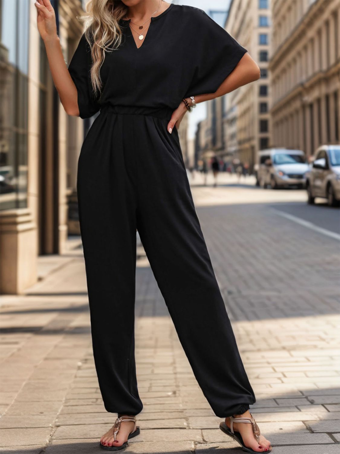 Meredith Half Sleeve Straight Jumpsuit - ThingsWeUseAndLove