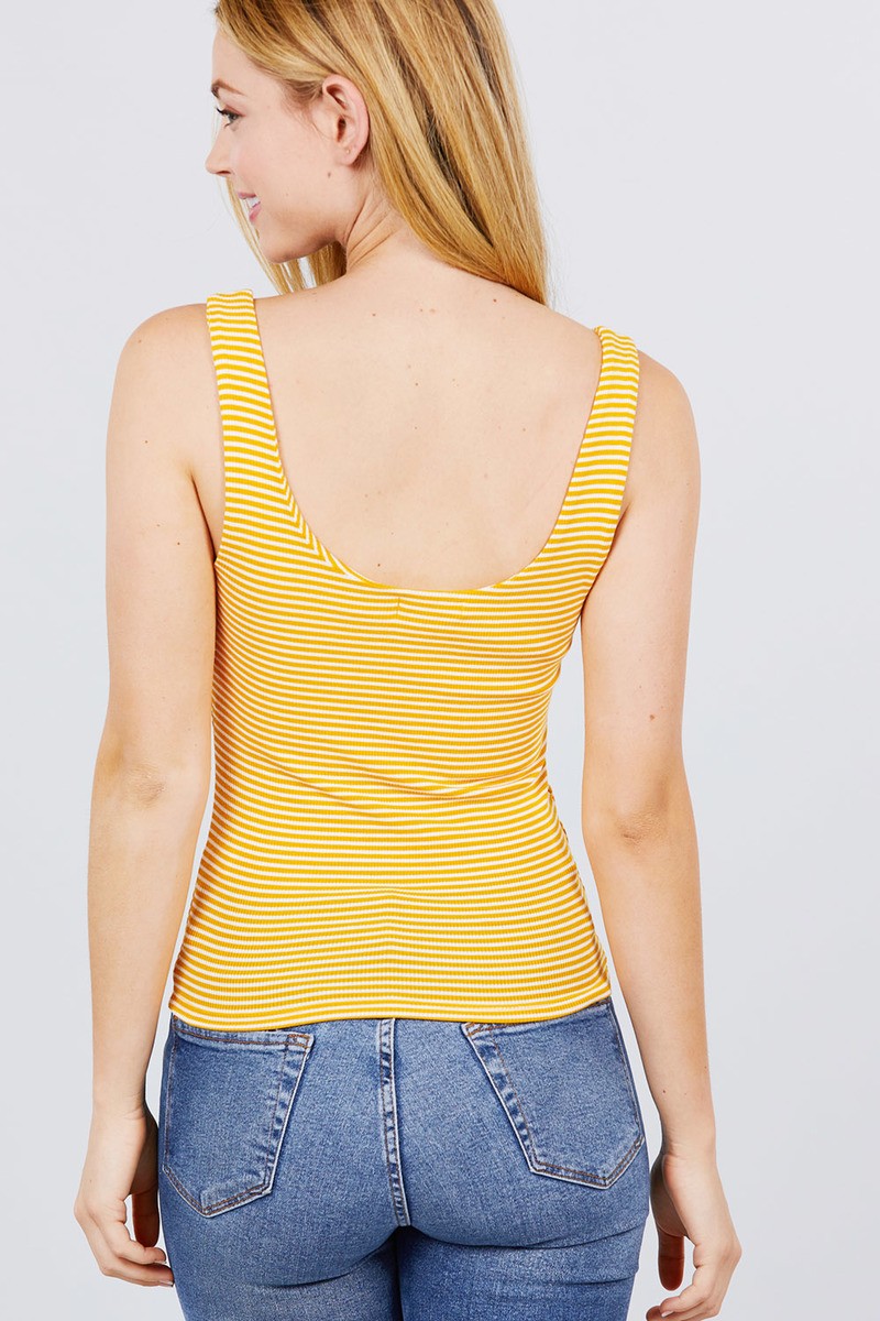 Sleeveless Double Scoop Neck Stripe 2 Ply Rib Knit Top - ThingsWeUseAndLove