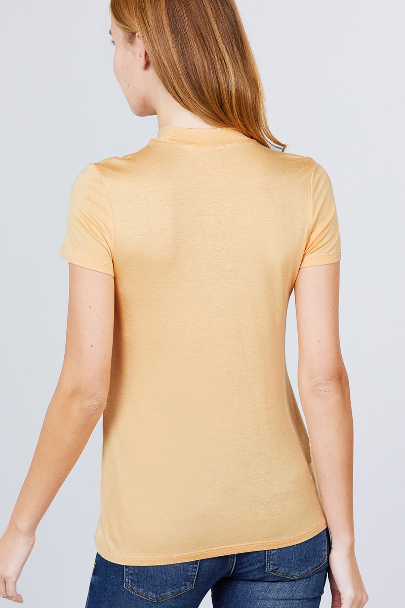 Short Sleeve Mock Neck Rayon Spandex Rib Top - ThingsWeUseAndLove