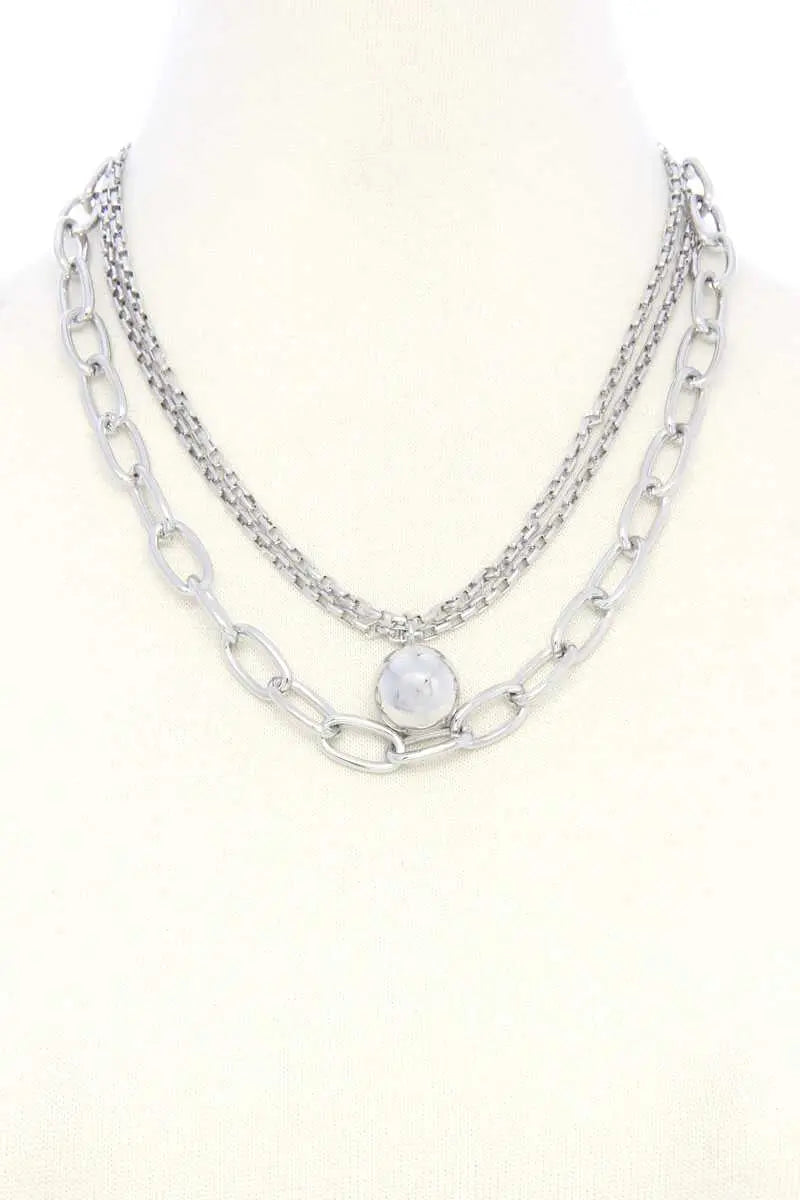 Metal Ball Oval Link Layered Necklace - ThingsWeUseAndLove