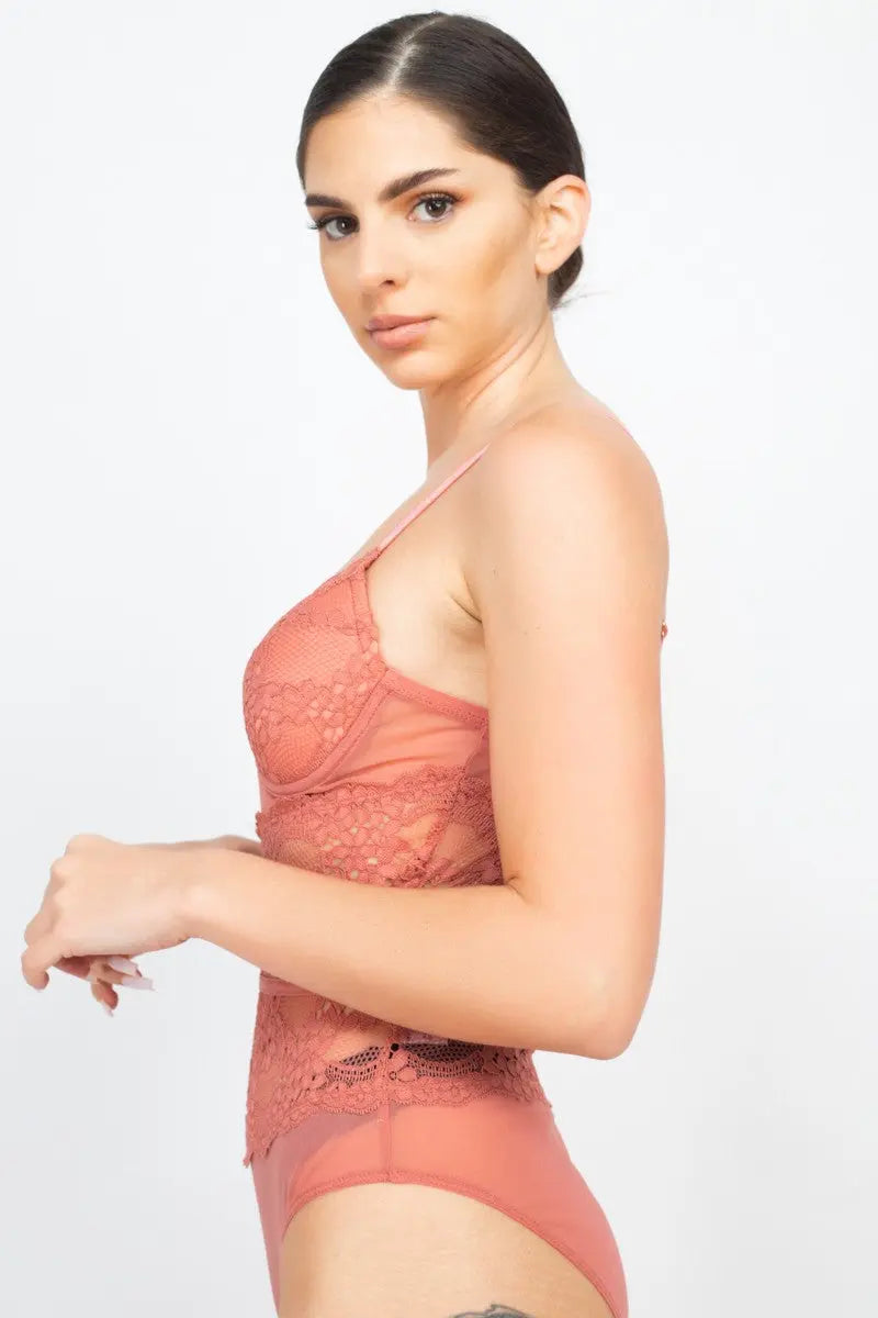Sheer Lace Floral Padded Bodysuit - ThingsWeUseAndLove