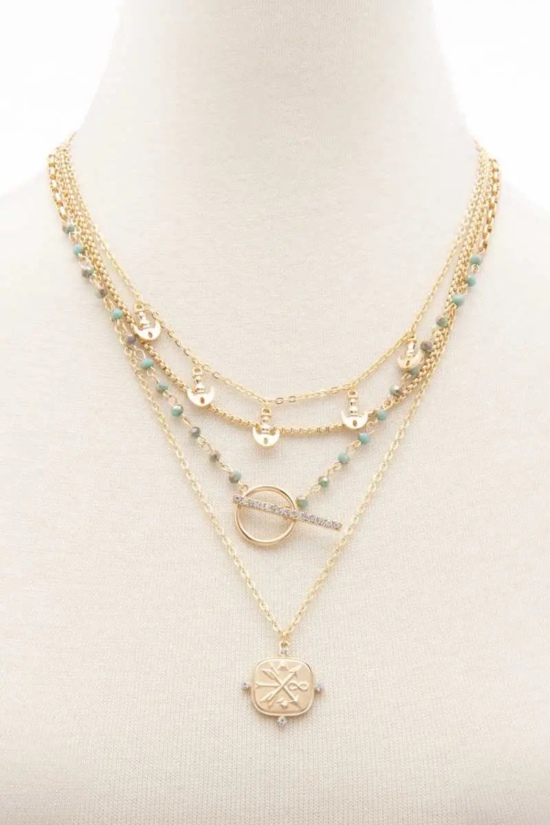 Square Shape Toggle Beaded Layered Necklace - ThingsWeUseAndLove