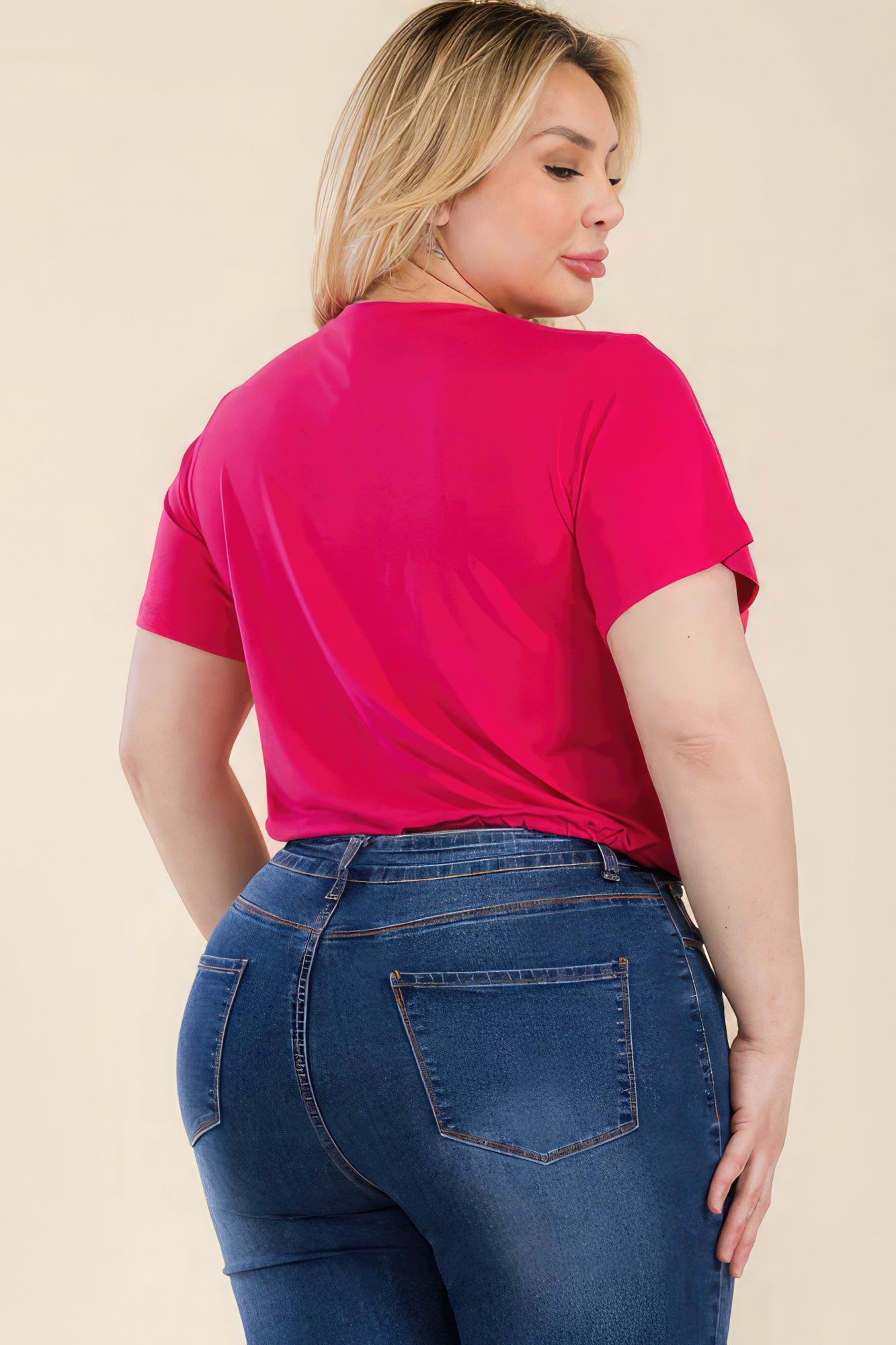 Plus Size Tie Front Drawstring Short Sleeve Crop Top - ThingsWeUseAndLove