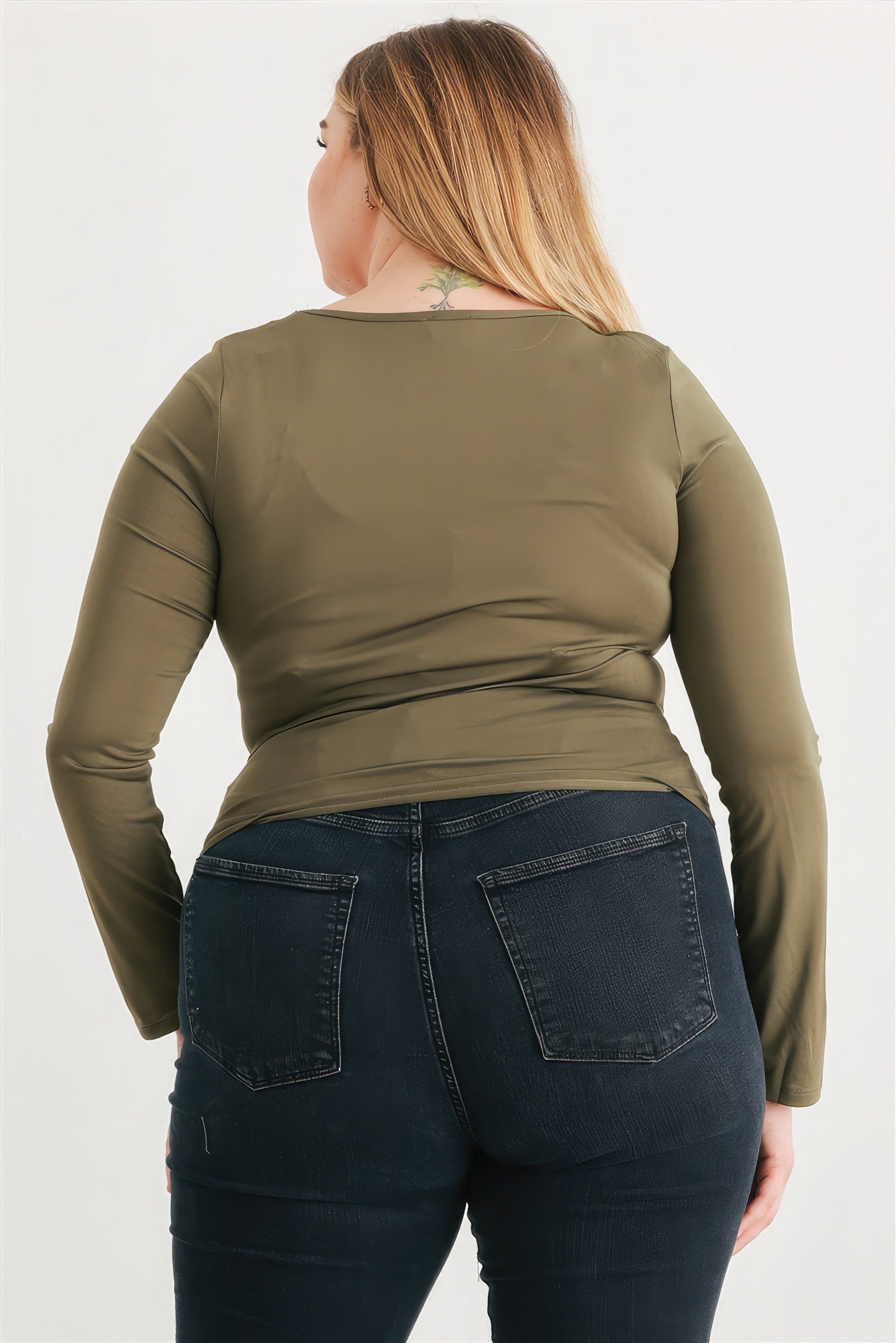 Plus Olive Ruched Long Sleeve Top - ThingsWeUseAndLove