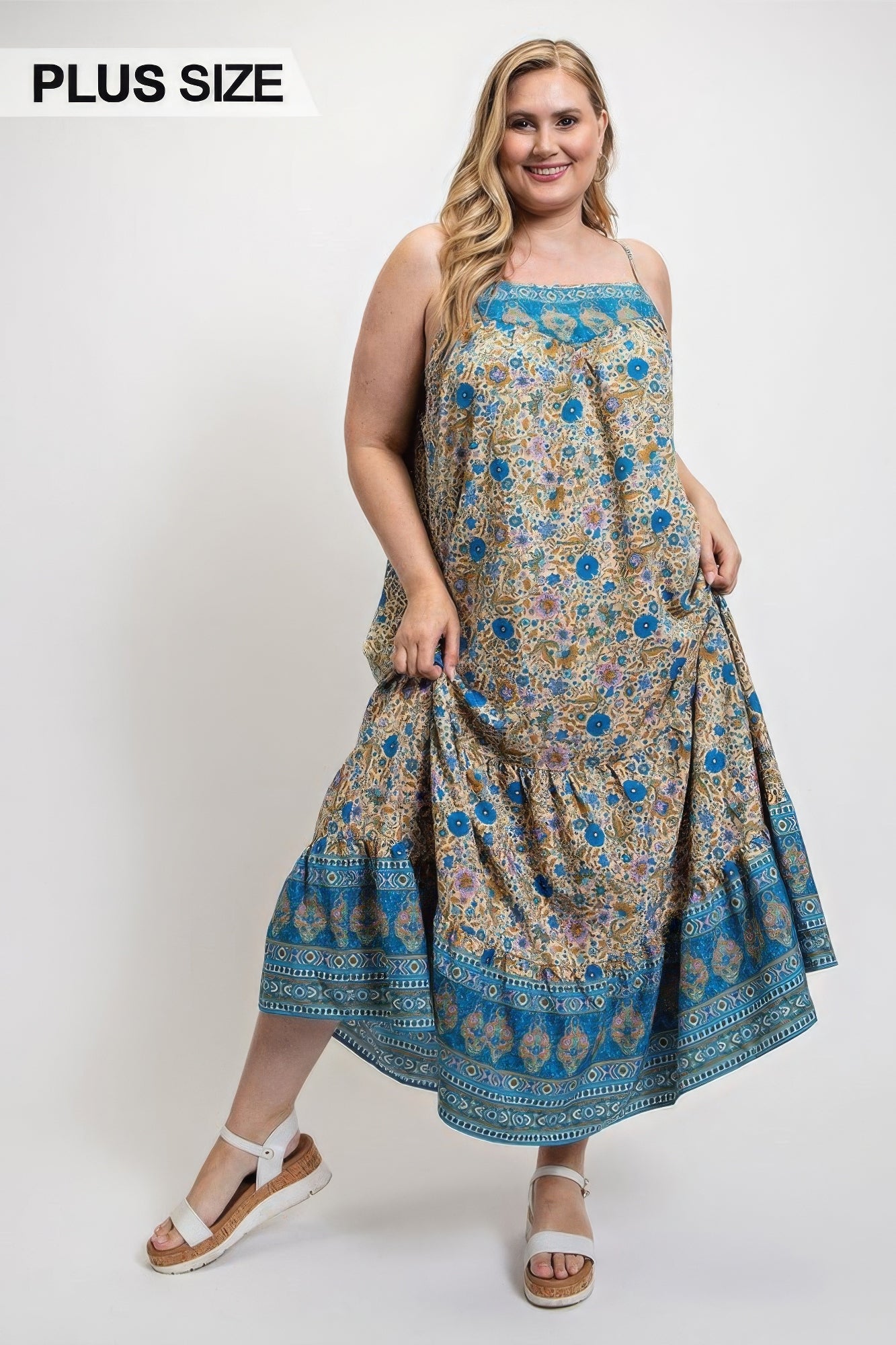 Floral And Aztec Print Drop Down Maxi Dress With Spaghetti Strap - ThingsWeUseAndLove