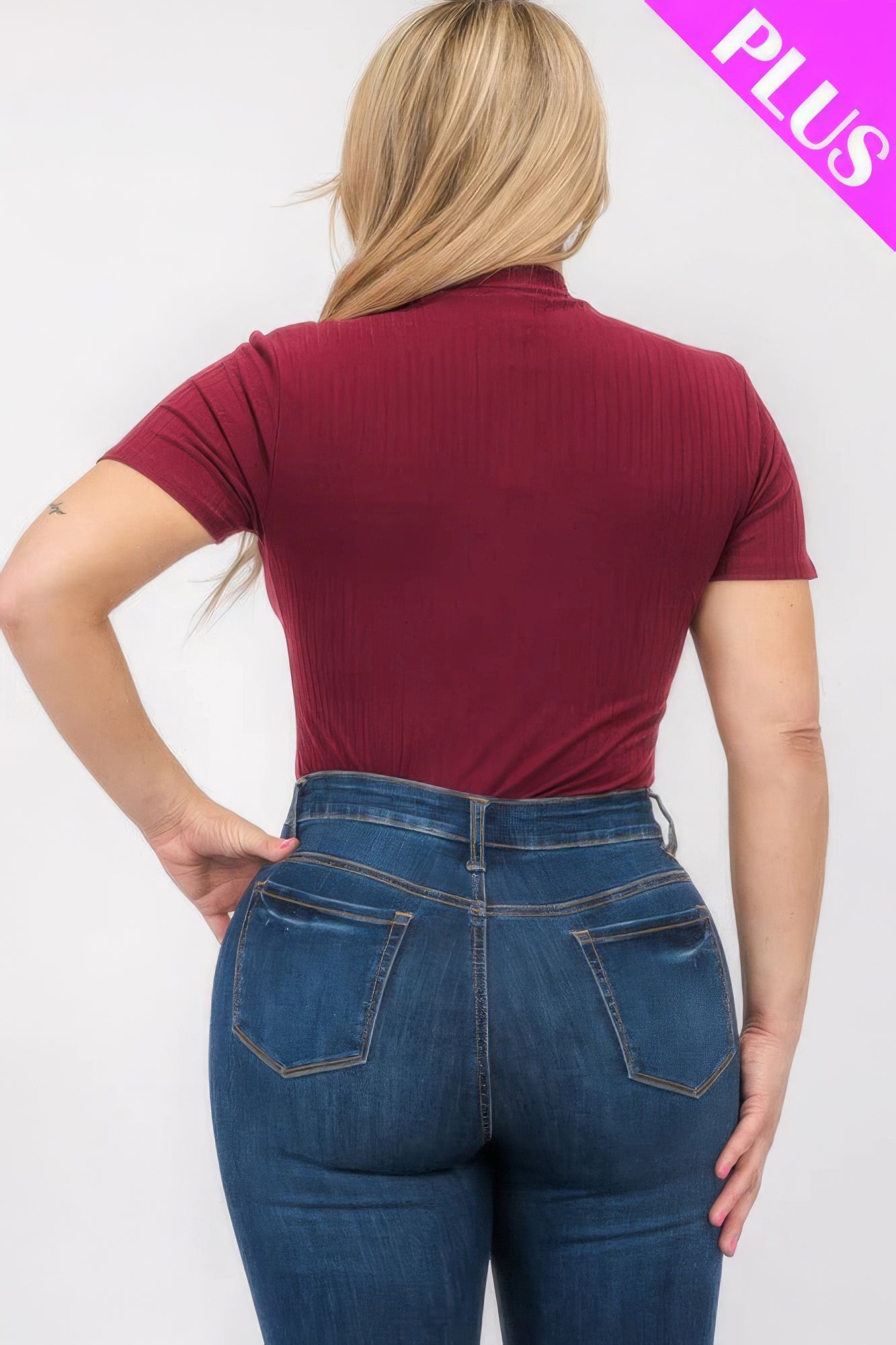 Plus Size Ribbed Short Sleeve Bodysuit - ThingsWeUseAndLove