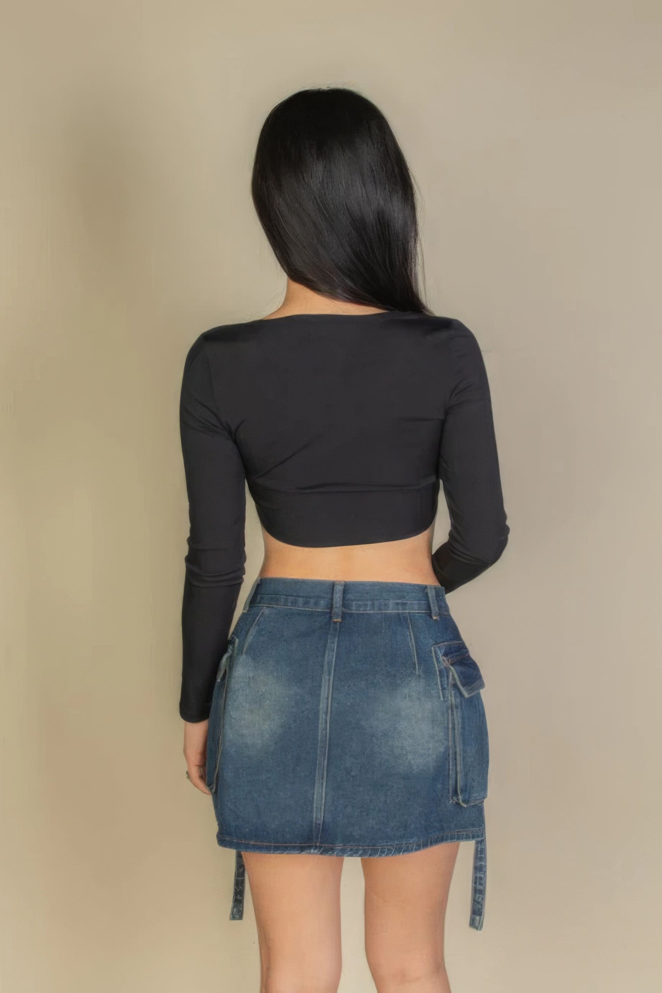 Solid Rib Knit Square Neck Long Sleeve Top - ThingsWeUseAndLove