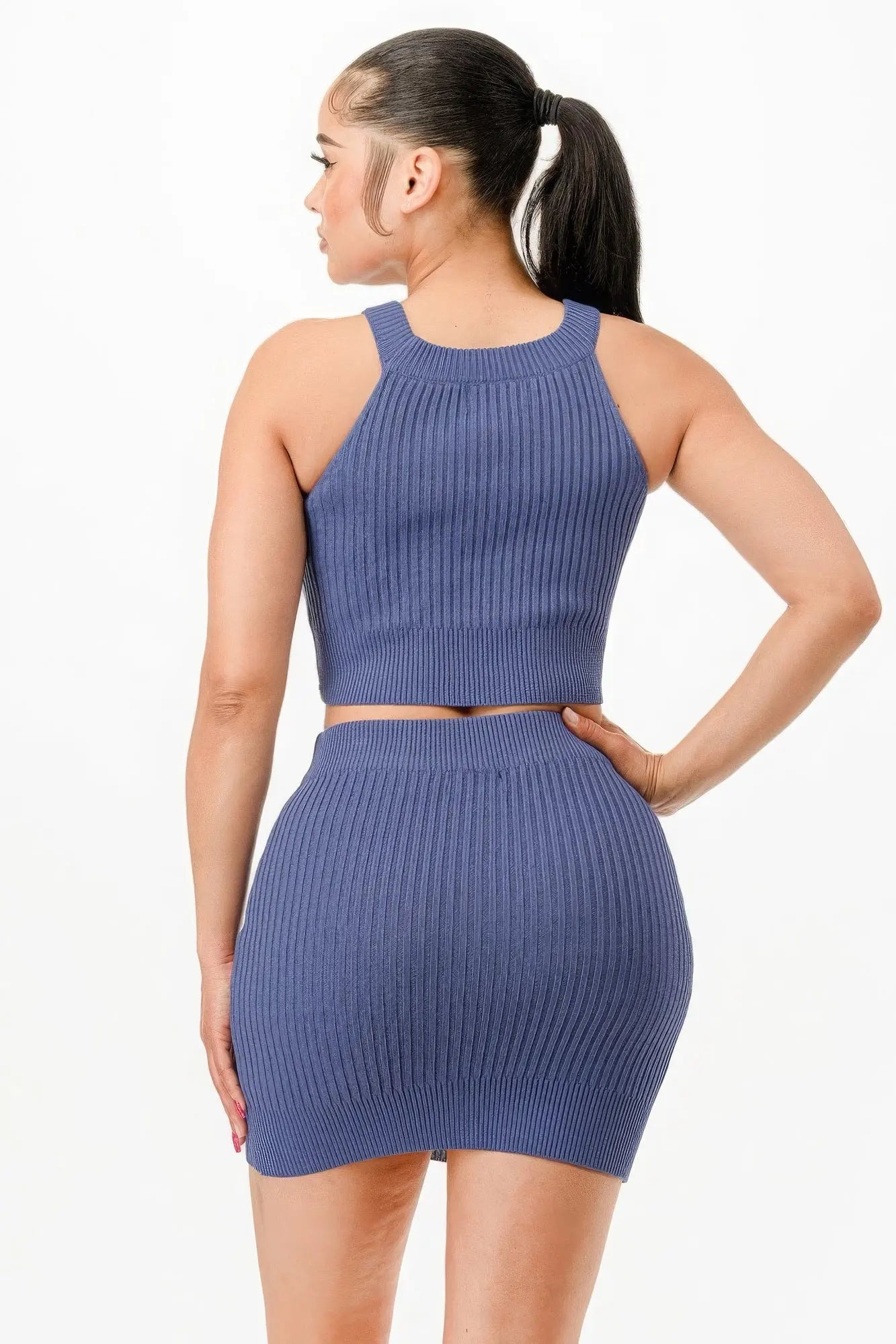 Halter Neck Tank Top And Bodycon Mini Skirt Set - ThingsWeUseAndLove