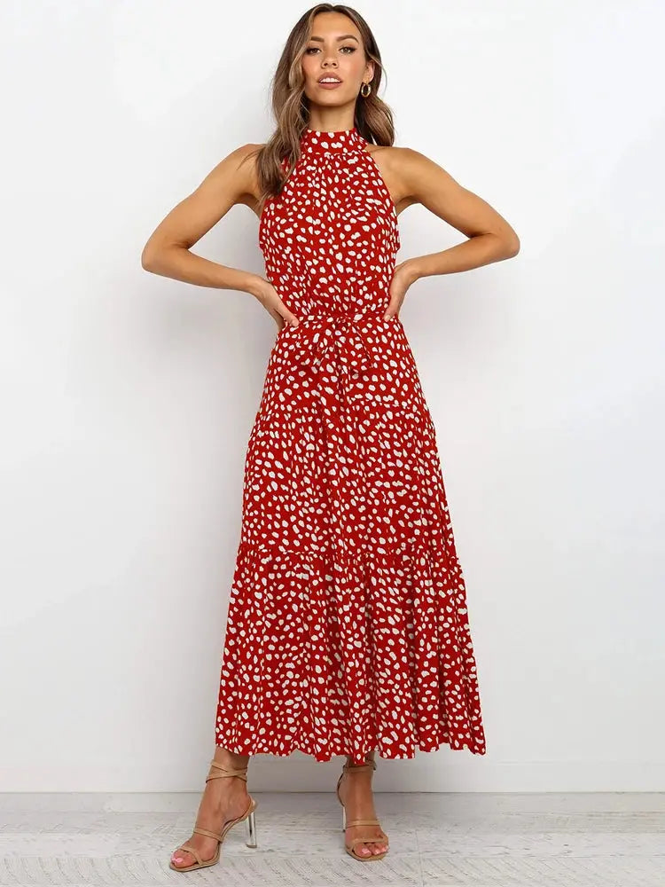 Summer - Long Dress Polka Dot Casual Halter Strapless Dresses - ThingsWeUseAndLove
