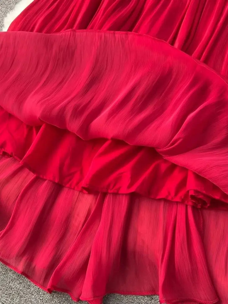 French Luxury Folds Wedding Formal Occasion Dresses For Women's Stand Puff Sleeve Chic A-Line Pleated - ThingsWeUseAndLove