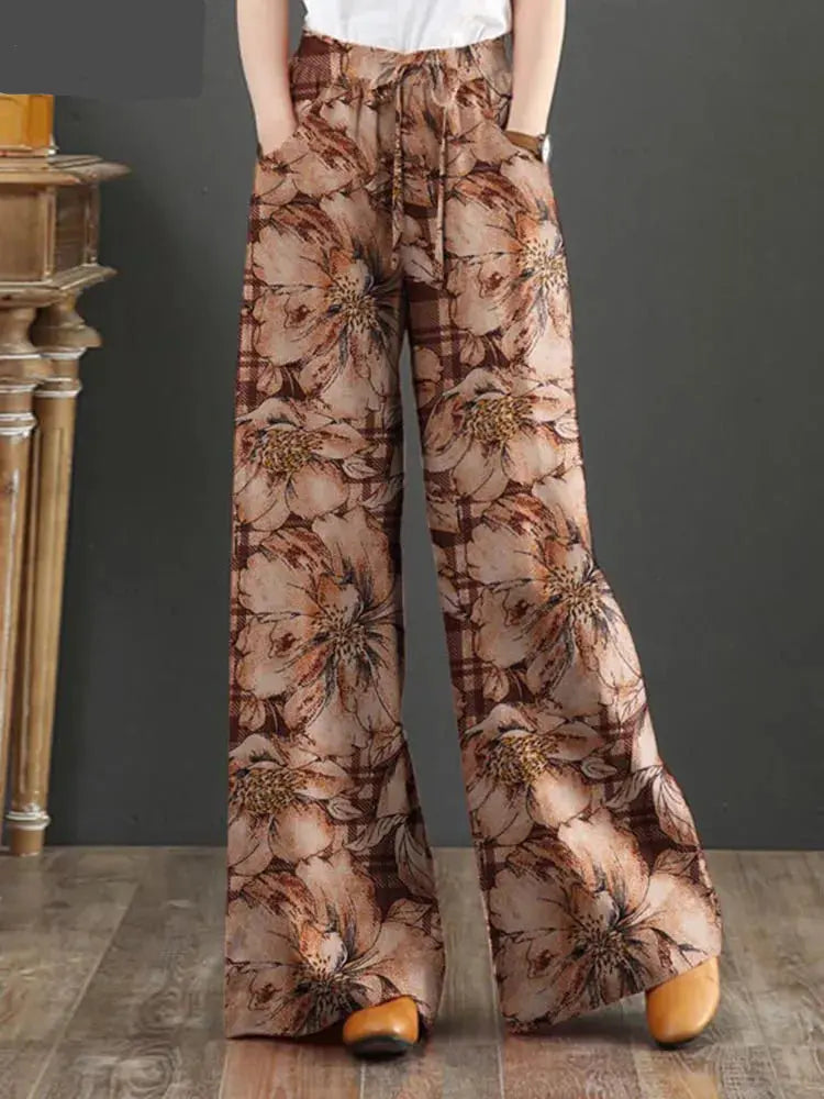 Bohemian Wide Leg Floral Pant Woman Casual Cotton Long Trousers - ThingsWeUseAndLove