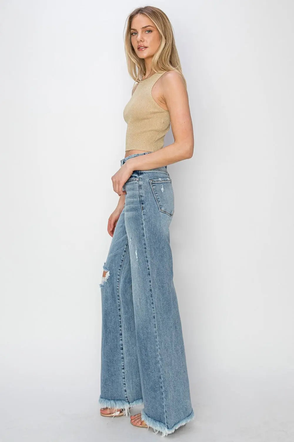 Odessa Mid Rise Button Fly Wide Leg Jeans - ThingsWeUseAndLove