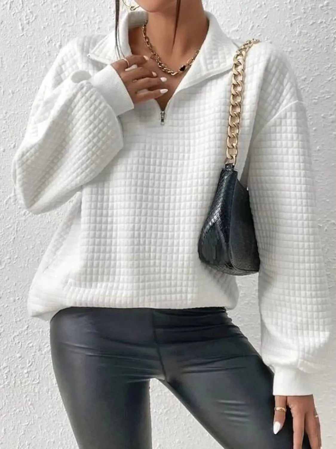 Collared Neck Long Sleeve Sweatshirt - ThingsWeUseAndLove