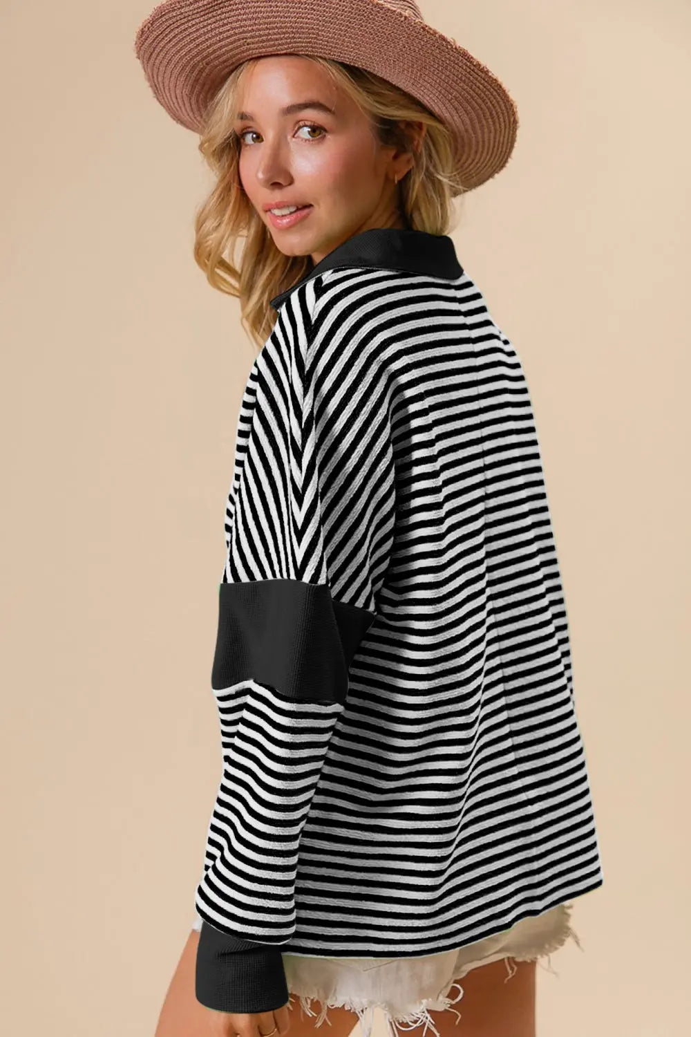 Striped Contrast Long Sleeve Knit Top - ThingsWeUseAndLove