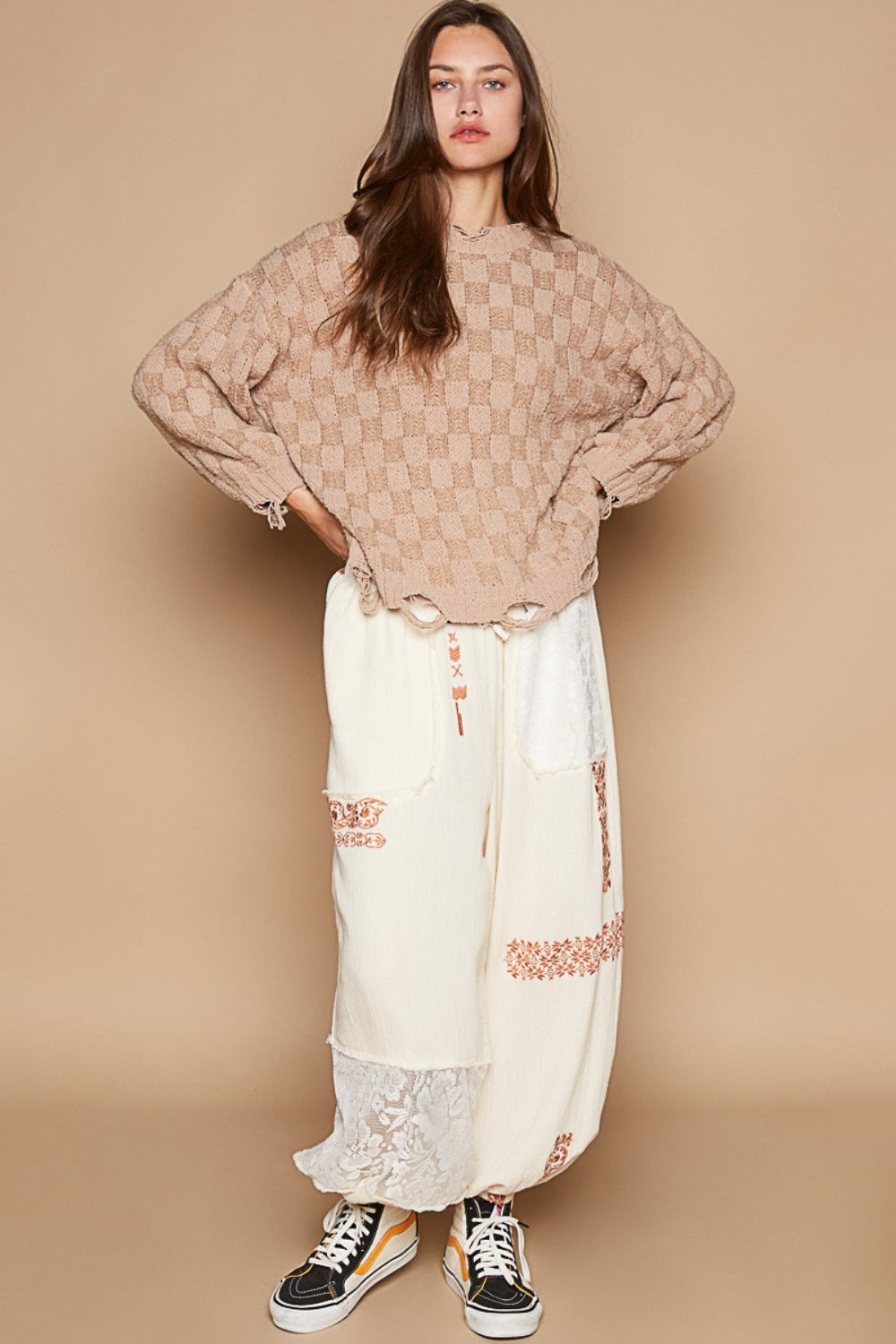 Checkered Distressed Edge Sweater - ThingsWeUseAndLove