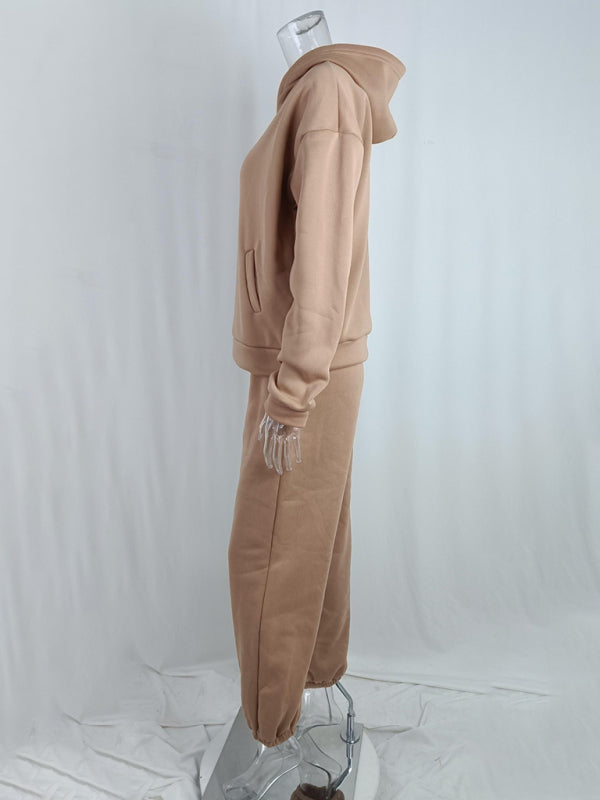 ThingsWeUseAndLove Solid Color Hooded Trousers Set - Casual Fashion with Thickened Fabric