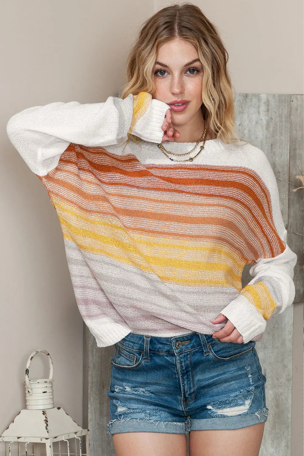 Multicolor Knitted Long Sleeve Pullover Striped Sweater - ThingsWeUseAndLove 