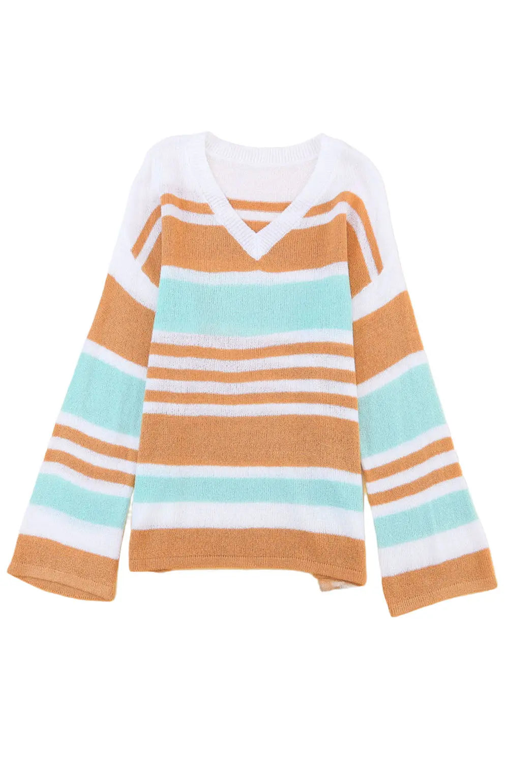 Multicolor Colorblock Stripe V Neck Split Sweater - ThingsWeUseAndLove 