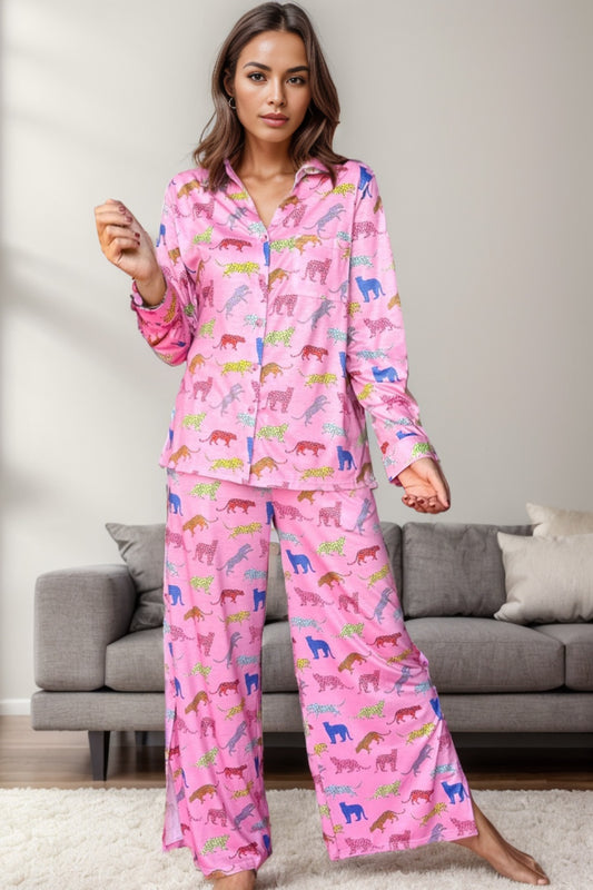 Pocketed Printed Top and Pants Lounge Set - ThingsWeUseAndLove 