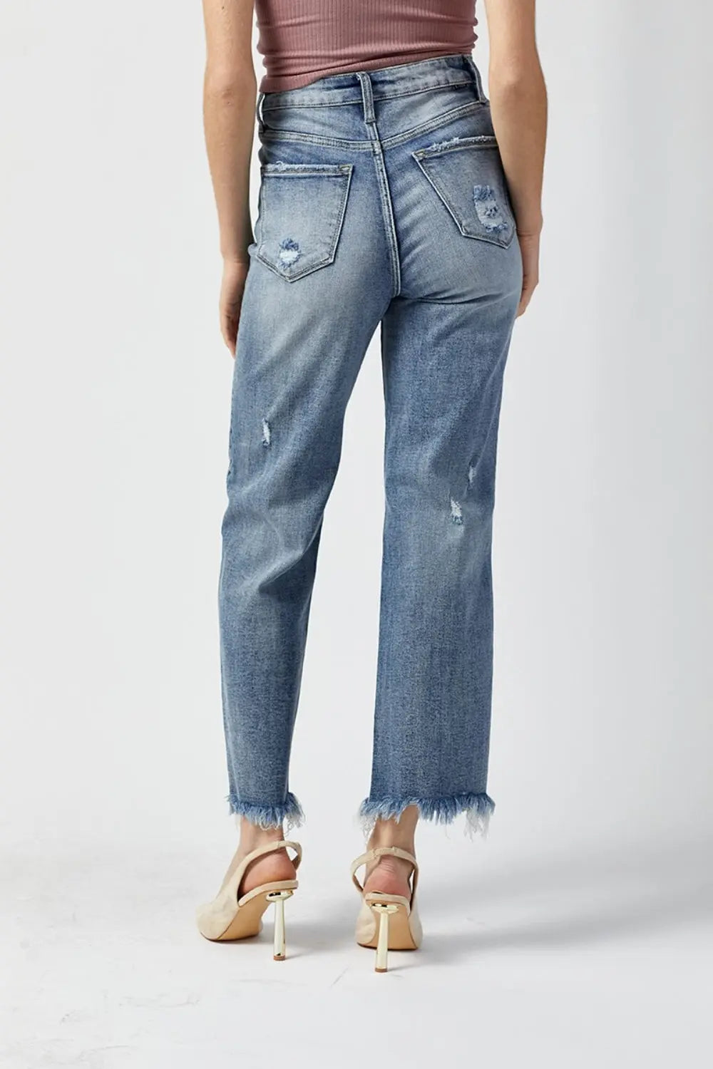 Kimberly High Waist Raw Hem Straight Jeans - ThingsWeUseAndLove 