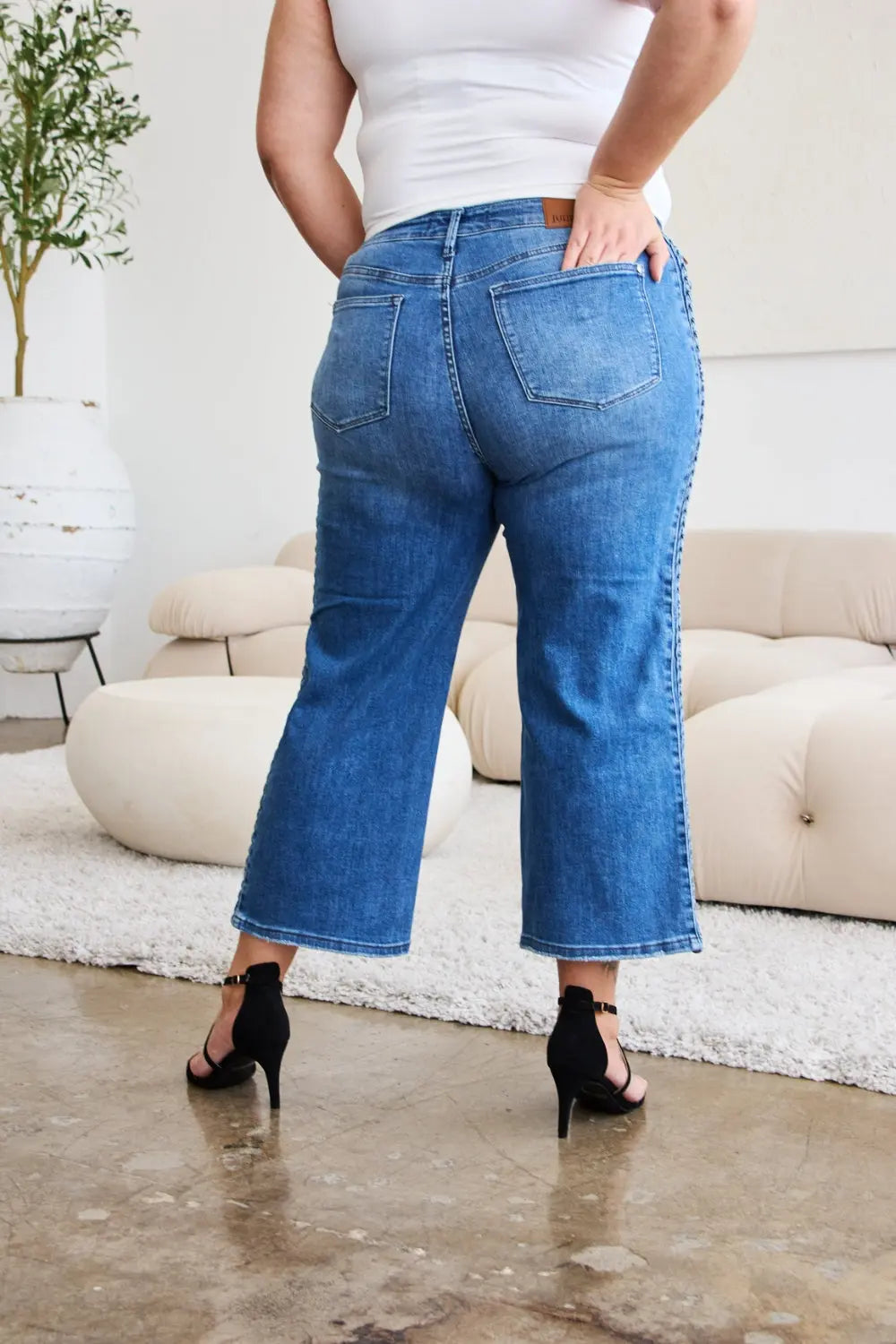 Idra Judy Blue Size Inclusive Braid Side Detail Wide Leg Jeans - ThingsWeUseAndLove 