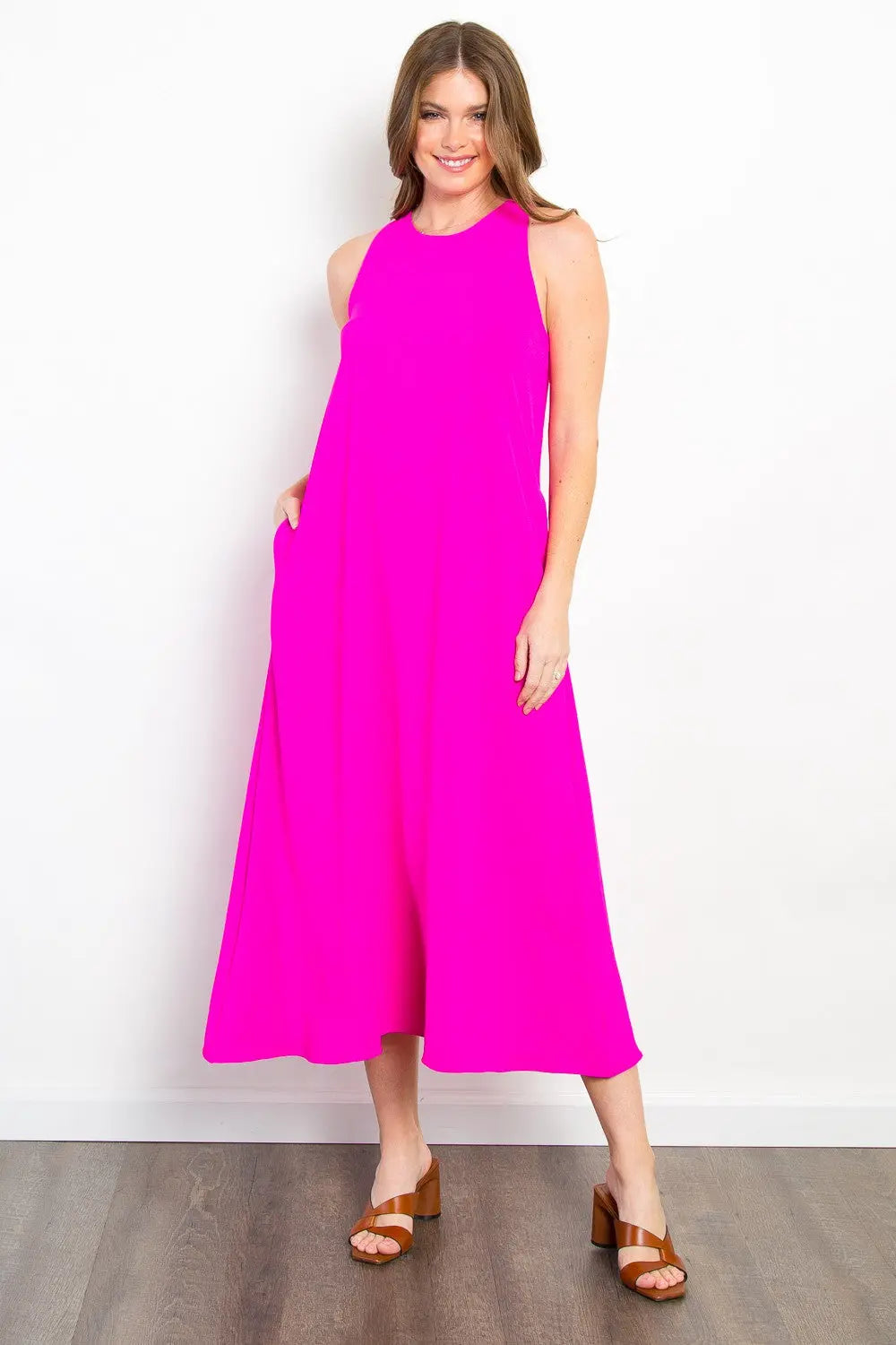 Midi Tank Dress with Pockets - ThingsWeUseAndLove Magenta-L