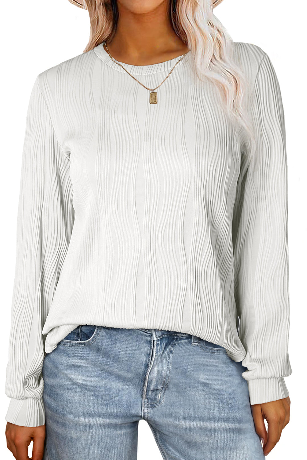 Textured Solid Color Drop Shoulder Pullover Top - ThingsWeUseAndLove 