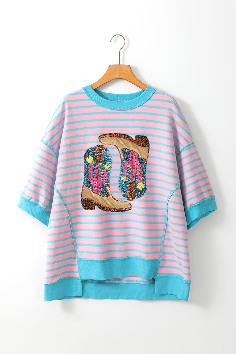 Arlet Striped Round Neck Half Sleeve  Boots  T-Shirt - ThingsWeUseAndLove 