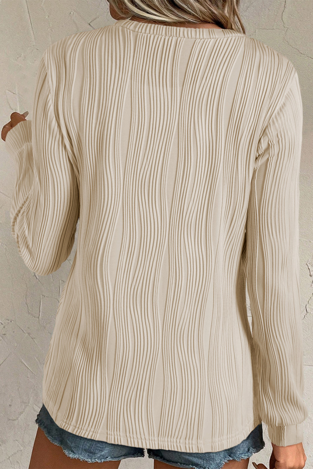 Textured Solid Color Drop Shoulder Pullover Top - ThingsWeUseAndLove 