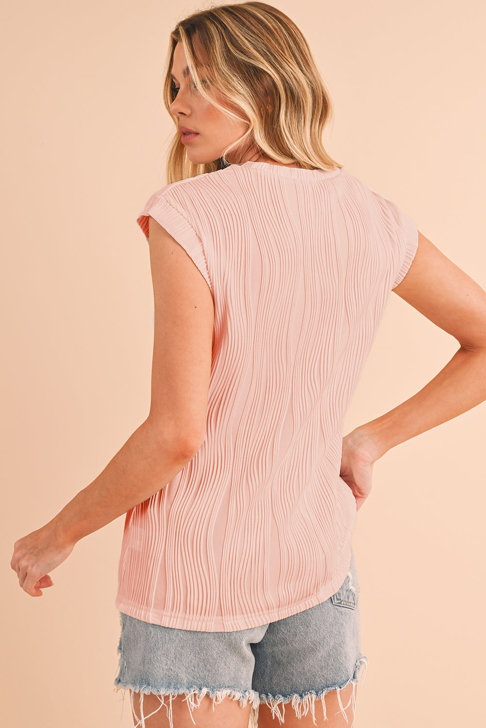 Wavy Textured Cap Sleeve Top - ThingsWeUseAndLove 