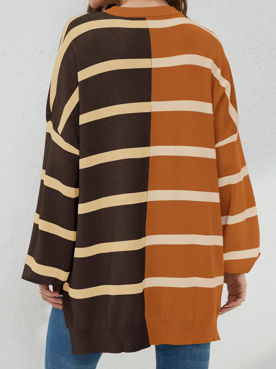 Long Sleeve Striped Round Neck Sweater - ThingsWeUseAndLove 