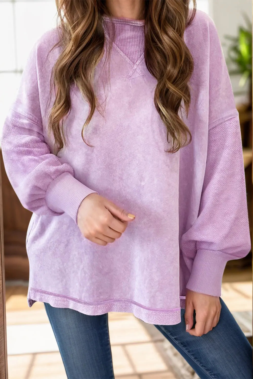 Sydney Round Neck Dropped Shoulder Sweatshirt - ThingsWeUseAndLove Lavender-XL