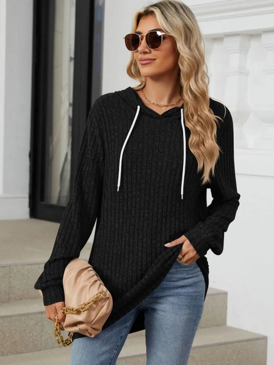 Drawstring Long Sleeve Hoodie - ThingsWeUseAndLove 