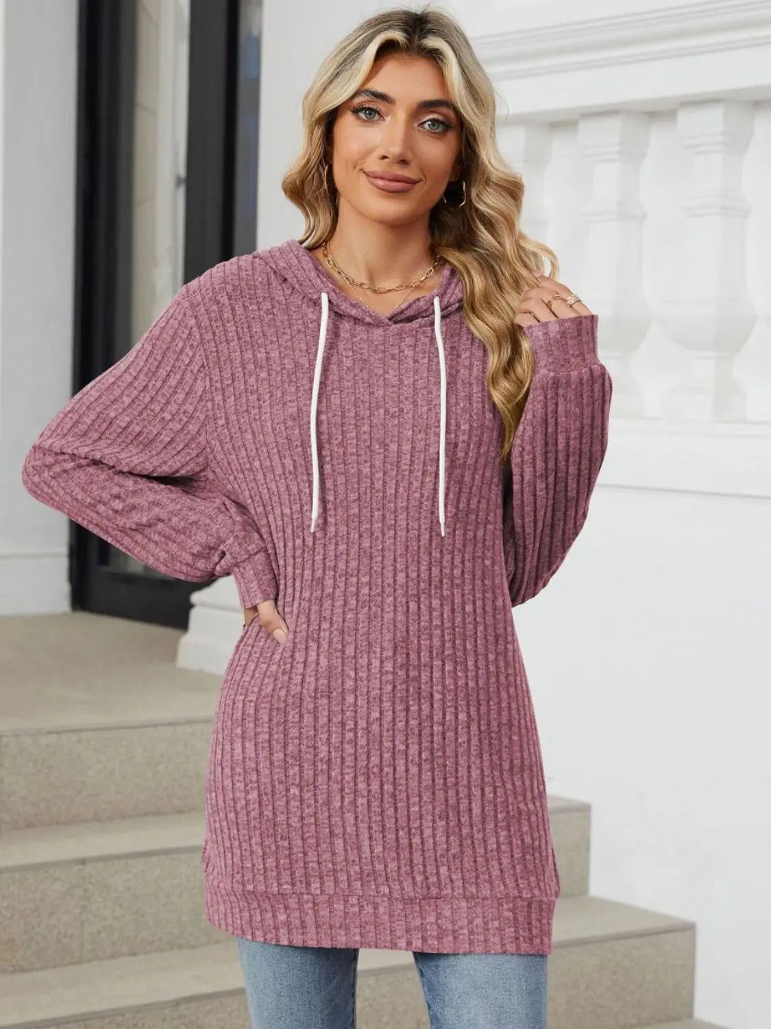 Drawstring Long Sleeve Hoodie - ThingsWeUseAndLove Moonlit-Mauve-2XL